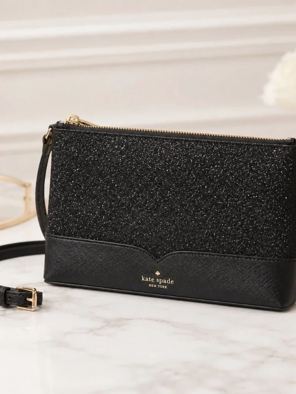 Kate Spade Black Glitter Crossbody Bag Evening Purse NWT
